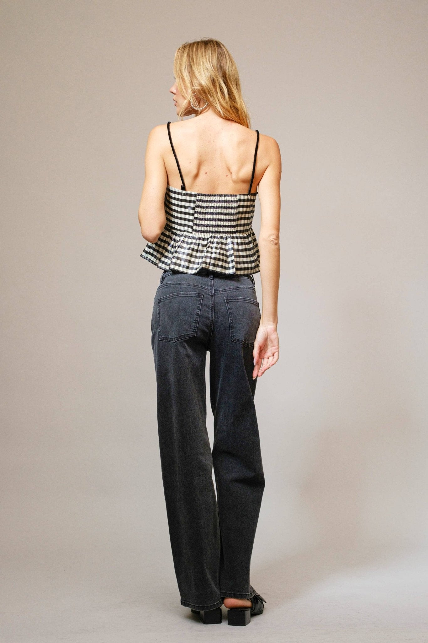 23314T - Sheen Gingham Peplum Bow Tank - Texas Front Porch