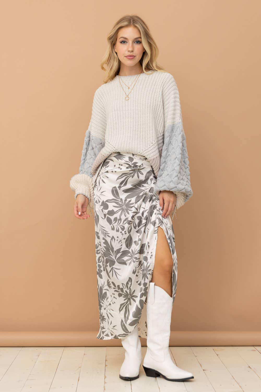 32163S - Satin Drape Pleated Skirt - Texas Front Porch