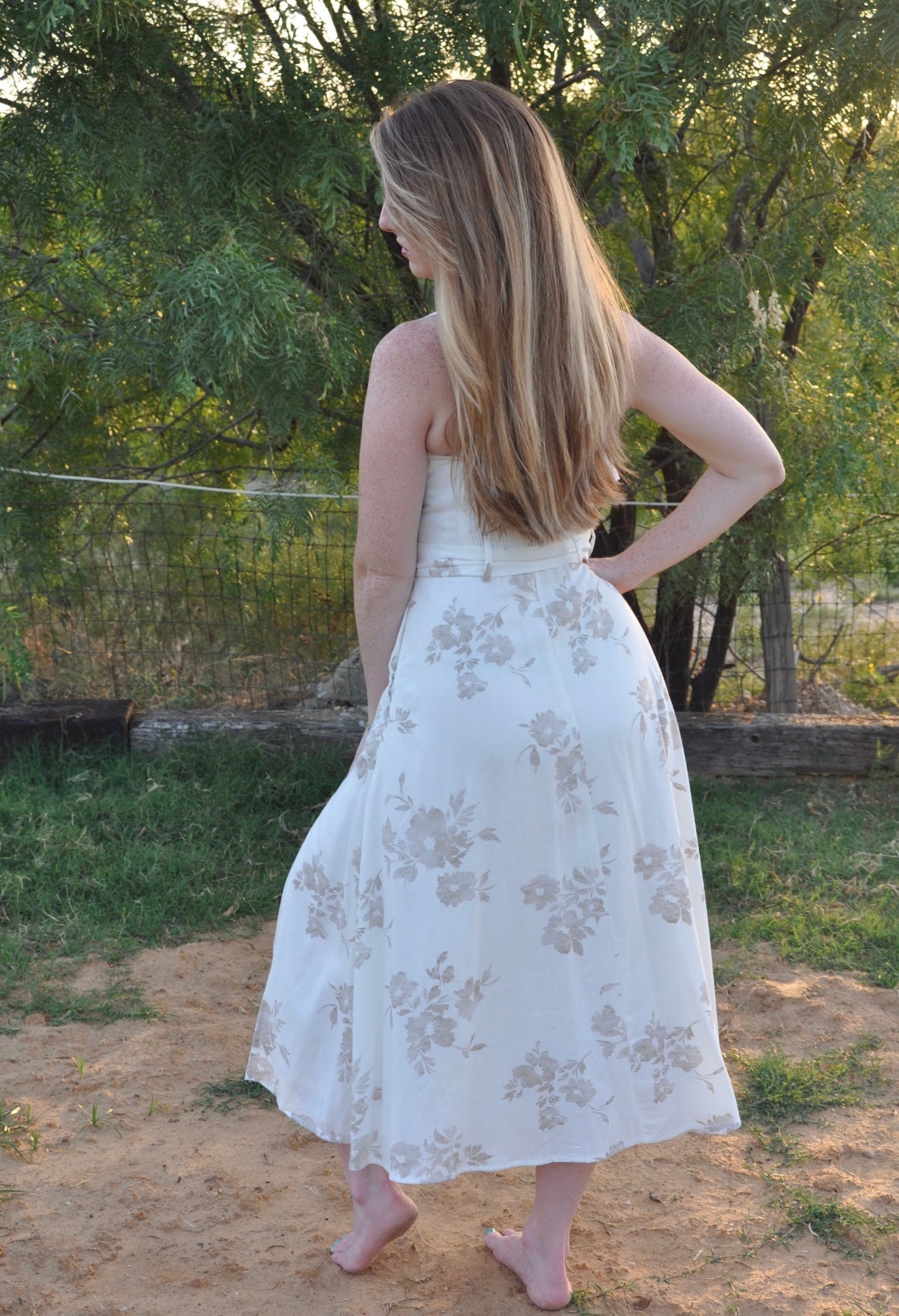 Antique White Midi Dress with Side Slit - Texas Front Porch