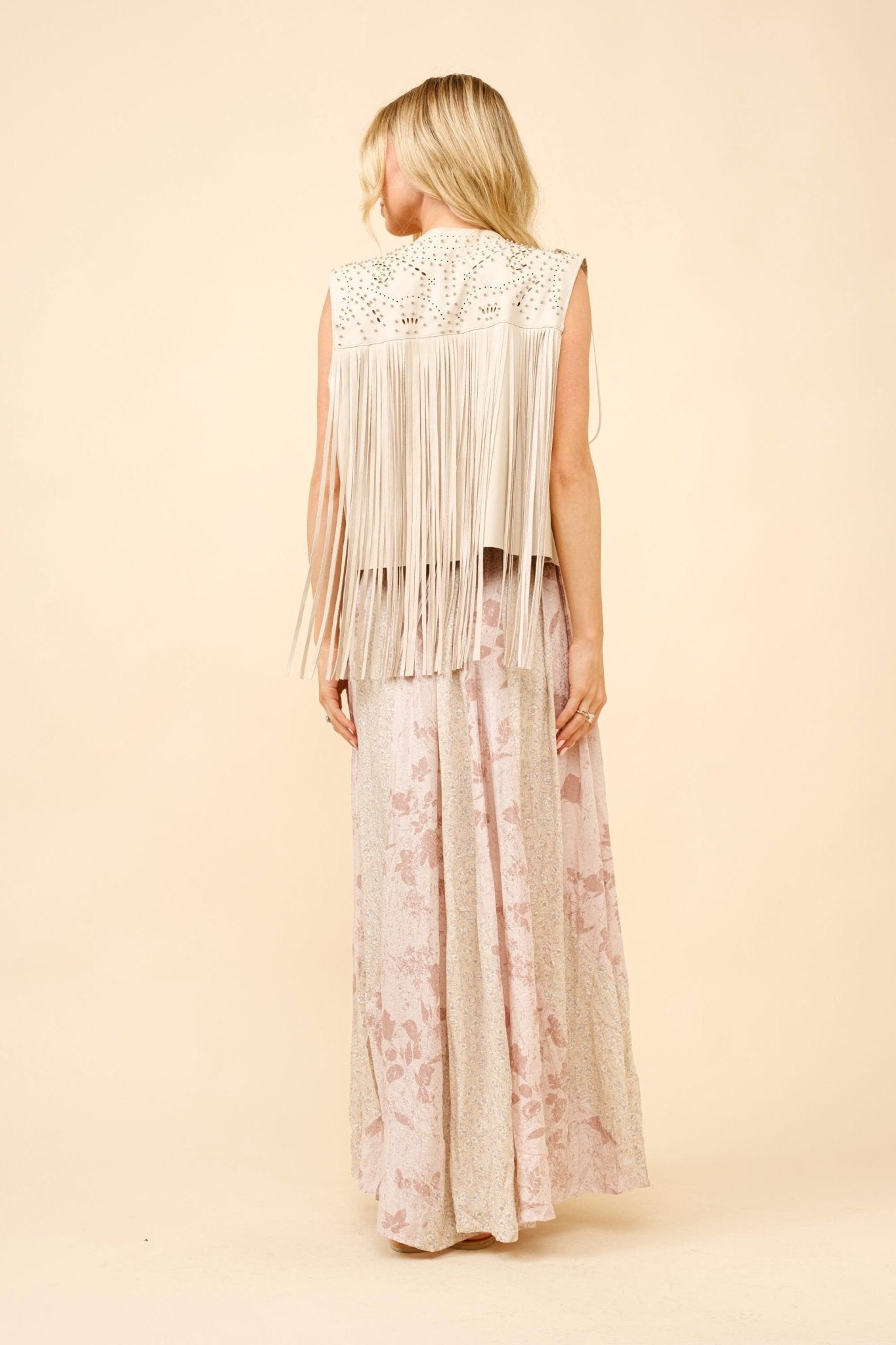 Beaded Yoke Faux Leather Fringe Vest - Texas Front Porch