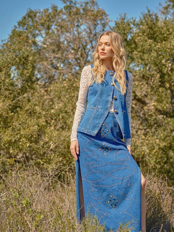 Button Up Denim Vest - Texas Front Porch