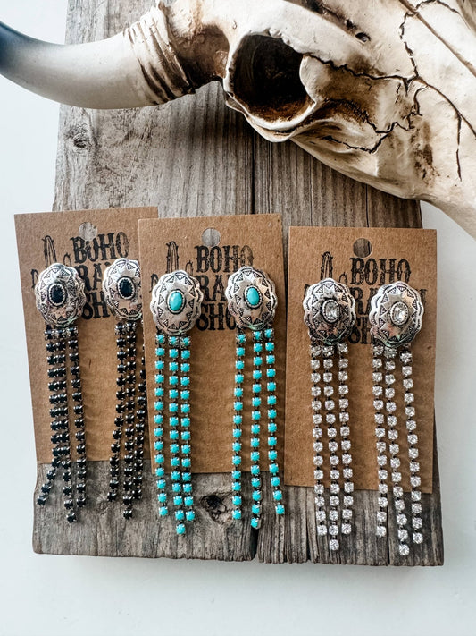 Concho Drop Dangle Western Earrings - clear - Texas Front Porch