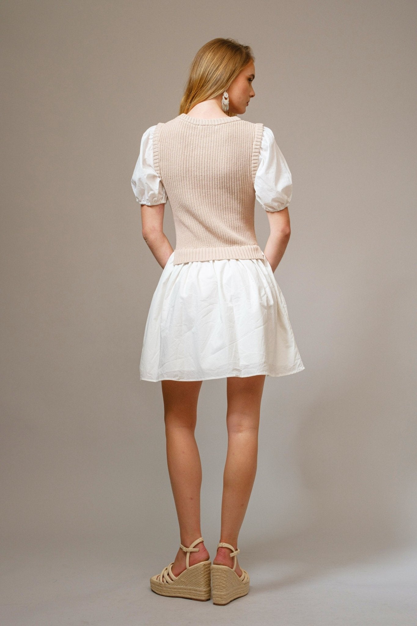 Cotton Puff Sleeve Sweater Mini Dress - Texas Front Porch