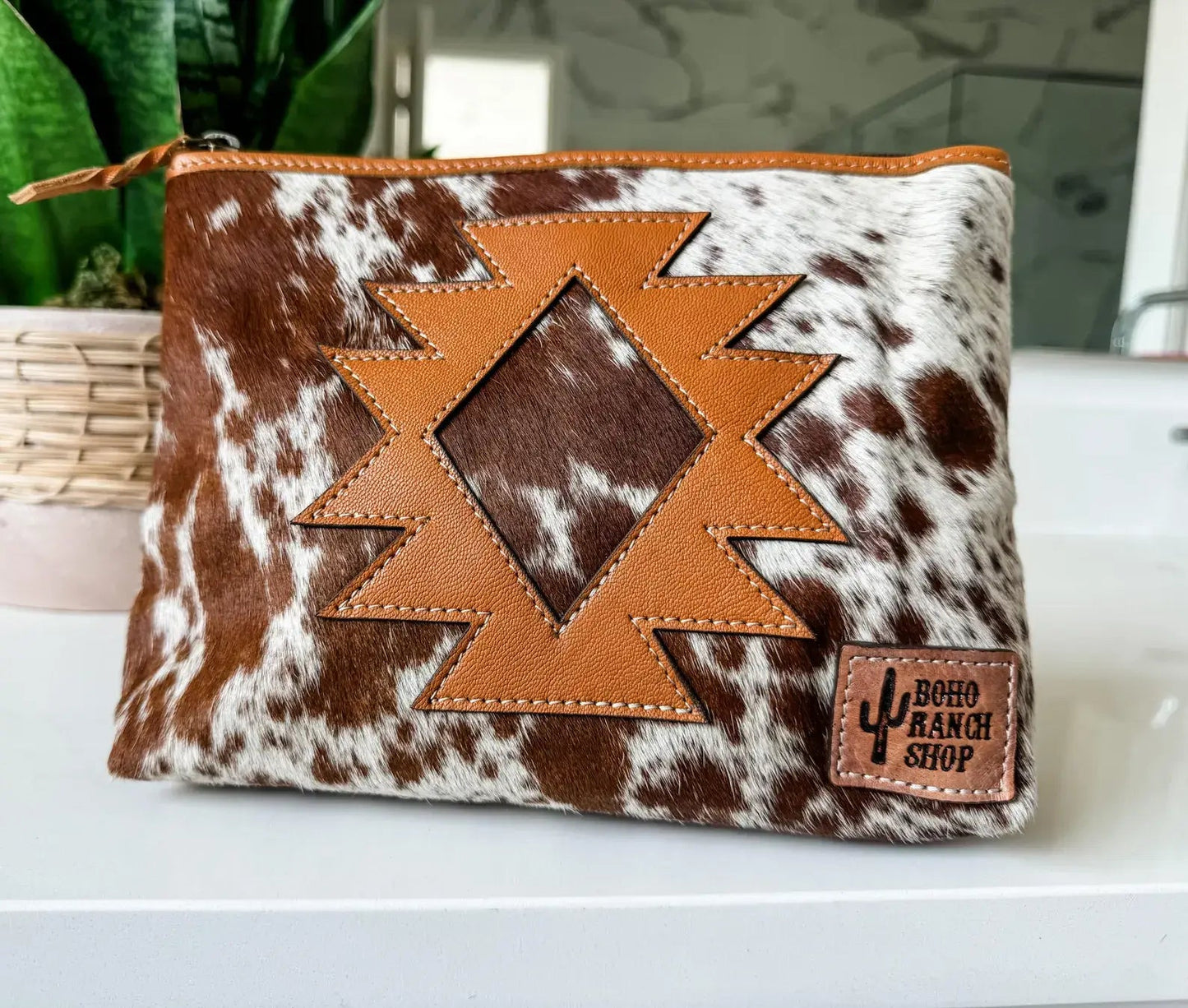 COWHIDE AZTEC MAKEUP bag Genuine Hair On travel - Texas Front Porch