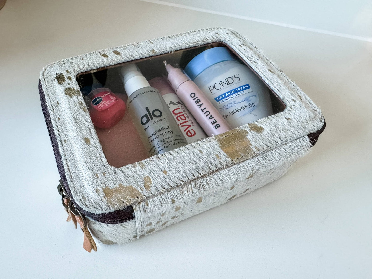 Cowhide Cosmetic Case - Toiletry Makeup Travel Bag - Texas Front Porch