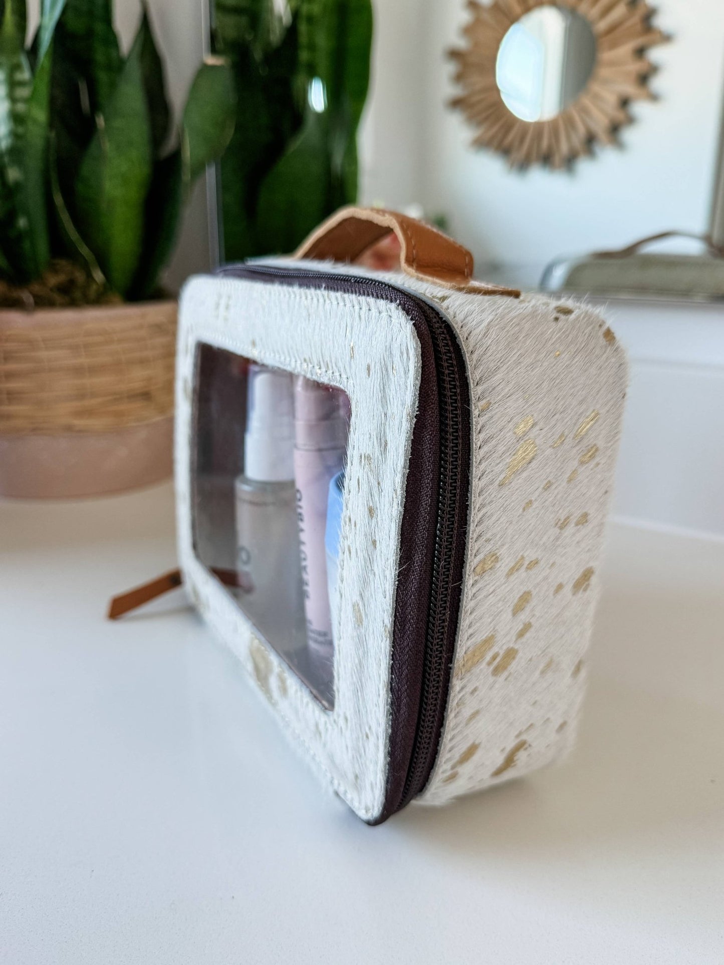 Cowhide Cosmetic Case - Toiletry Makeup Travel Bag - Texas Front Porch