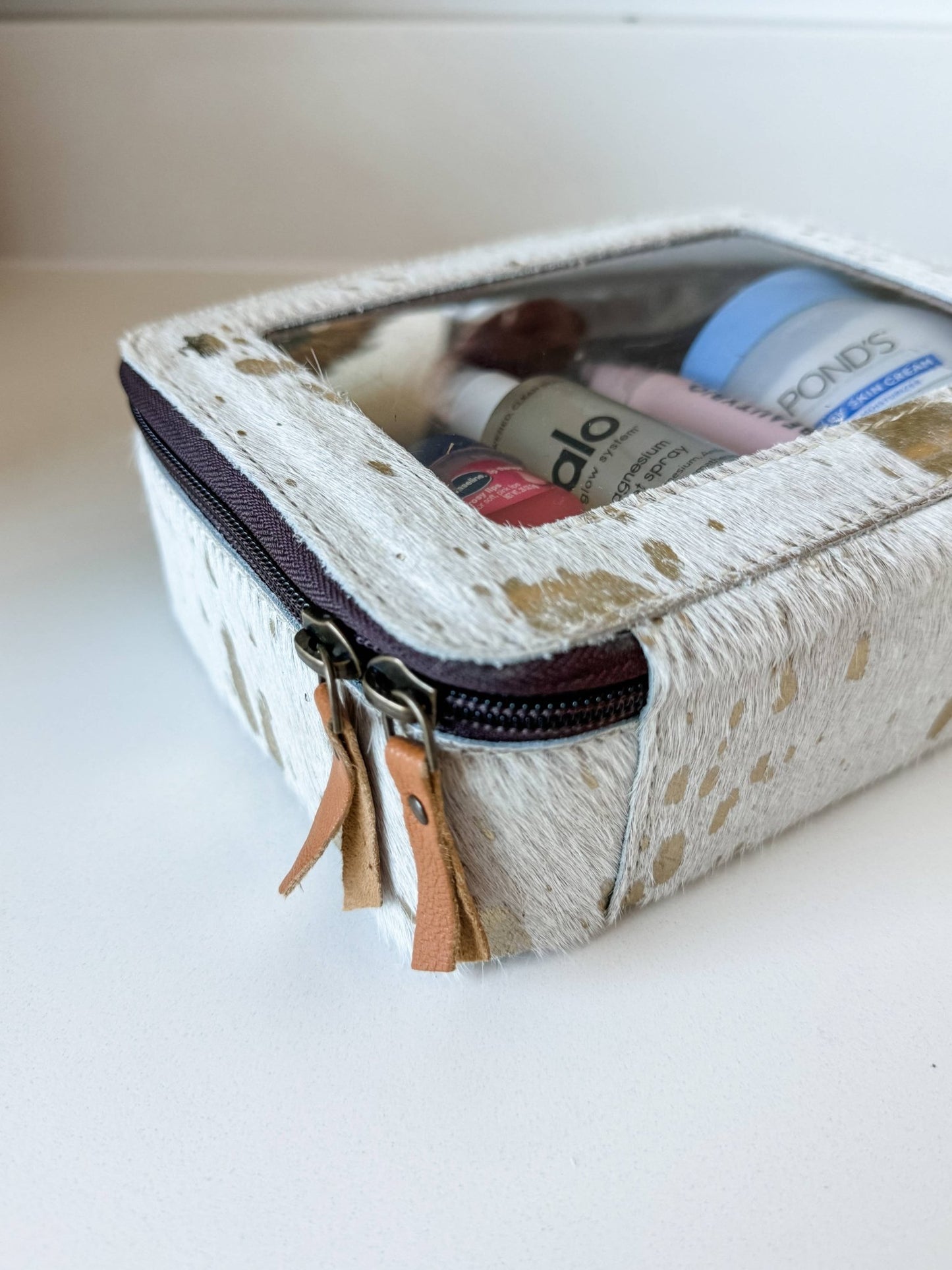 Cowhide Cosmetic Case - Toiletry Makeup Travel Bag - Texas Front Porch