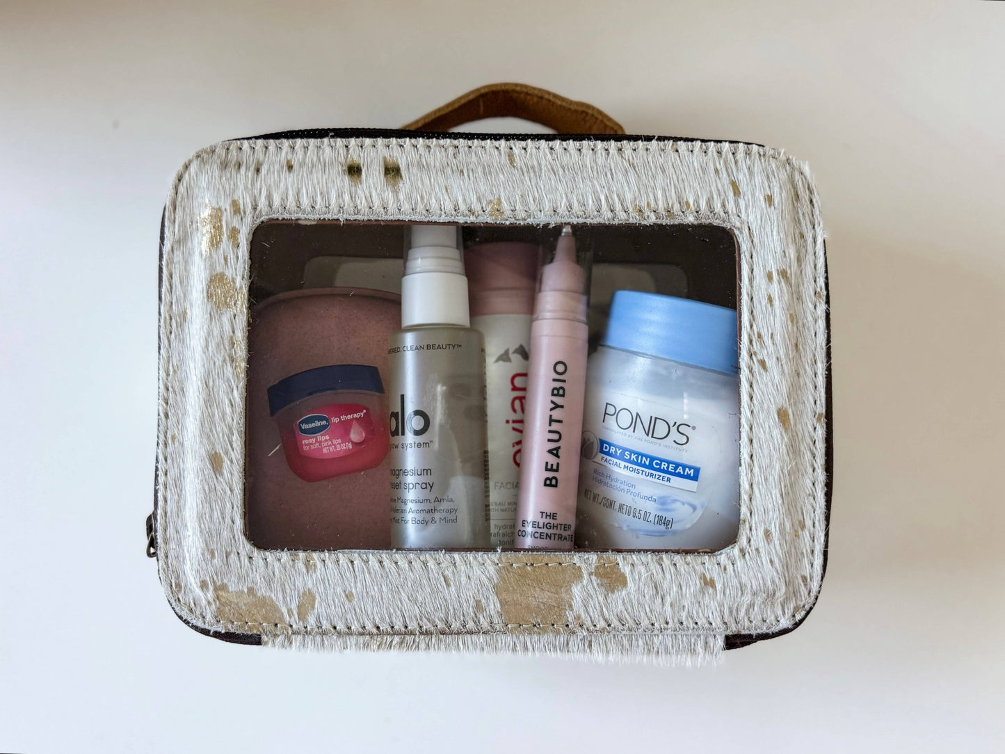 Cowhide Cosmetic Case - Toiletry Makeup Travel Bag - Texas Front Porch
