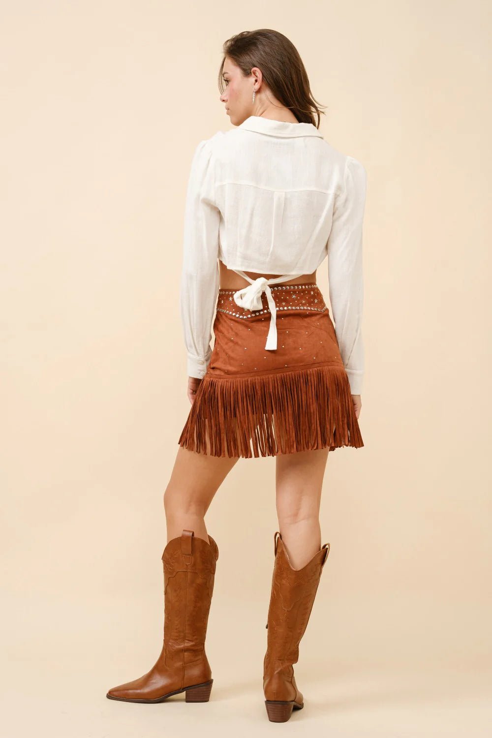 Double Belted Studded Fringe Mini Skirt - Texas Front Porch