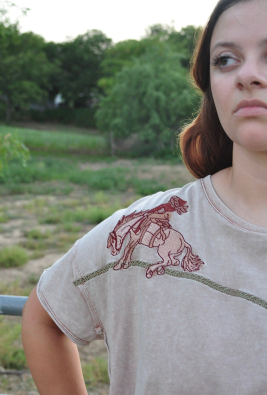 Embroidered Shoulder Western Yoke T-Shirt - Texas Front Porch