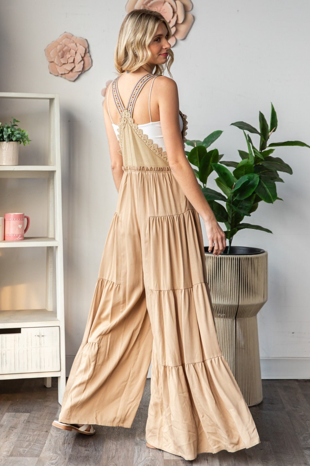 Embroidered Strap Flowy Jumpsuit - Texas Front Porch
