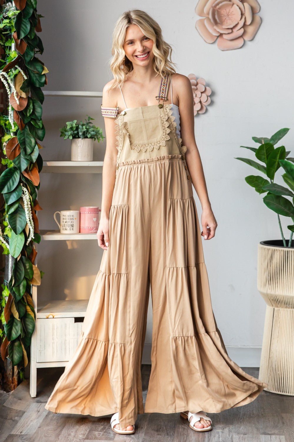 Embroidered Strap Flowy Jumpsuit - Texas Front Porch