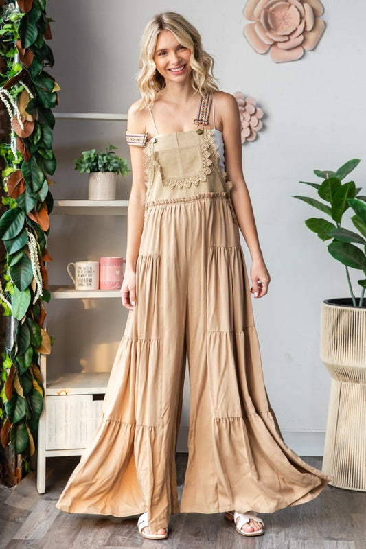 Embroidered Strap Flowy Jumpsuit - Texas Front Porch