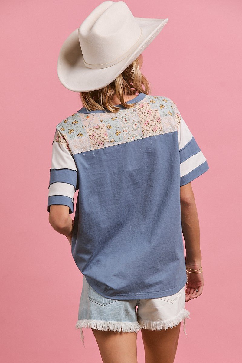 Floral Print Mix And Match With Texas Lettering Short Sleeve Top - Texas Front Porch