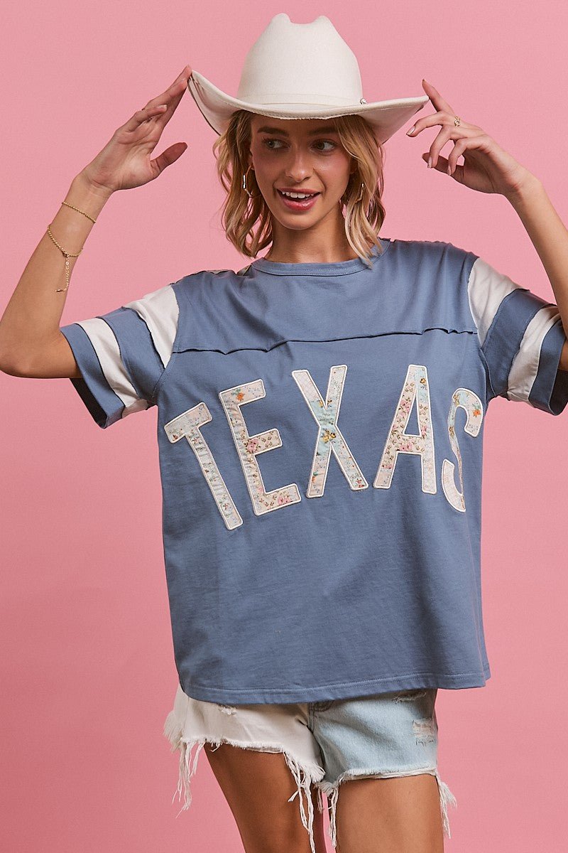 Floral Print Mix And Match With Texas Lettering Short Sleeve Top - Texas Front Porch