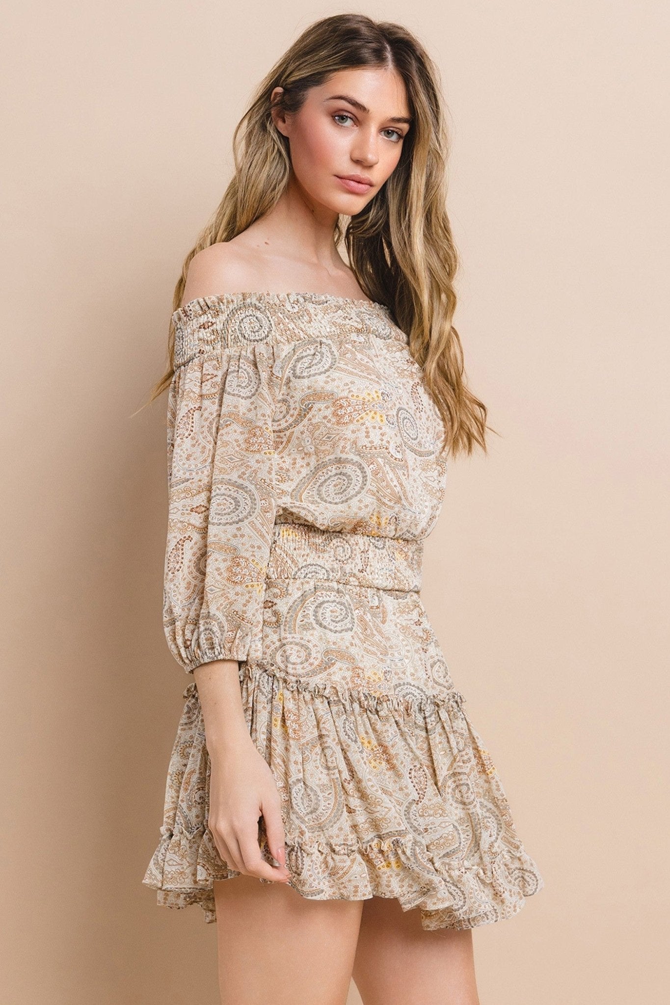 Floral Print Off Shoulder Ruffled Dress - Texas Front Porch