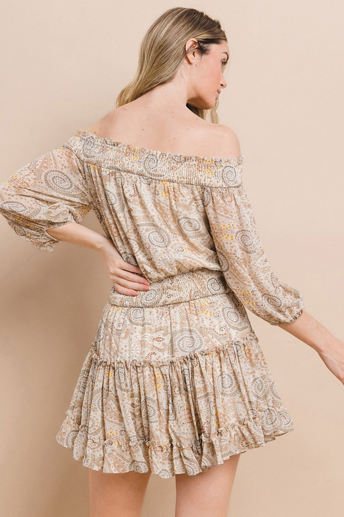 Floral Print Off Shoulder Ruffled Dress - Texas Front Porch