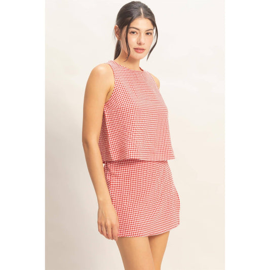 Gingham Checkered Sleeveless Top And Skort Set - Texas Front Porch