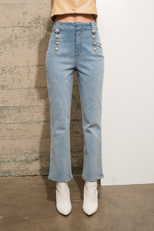 Gold Mid Rise Crop Flare Denim Trouser Jeans - Texas Front Porch