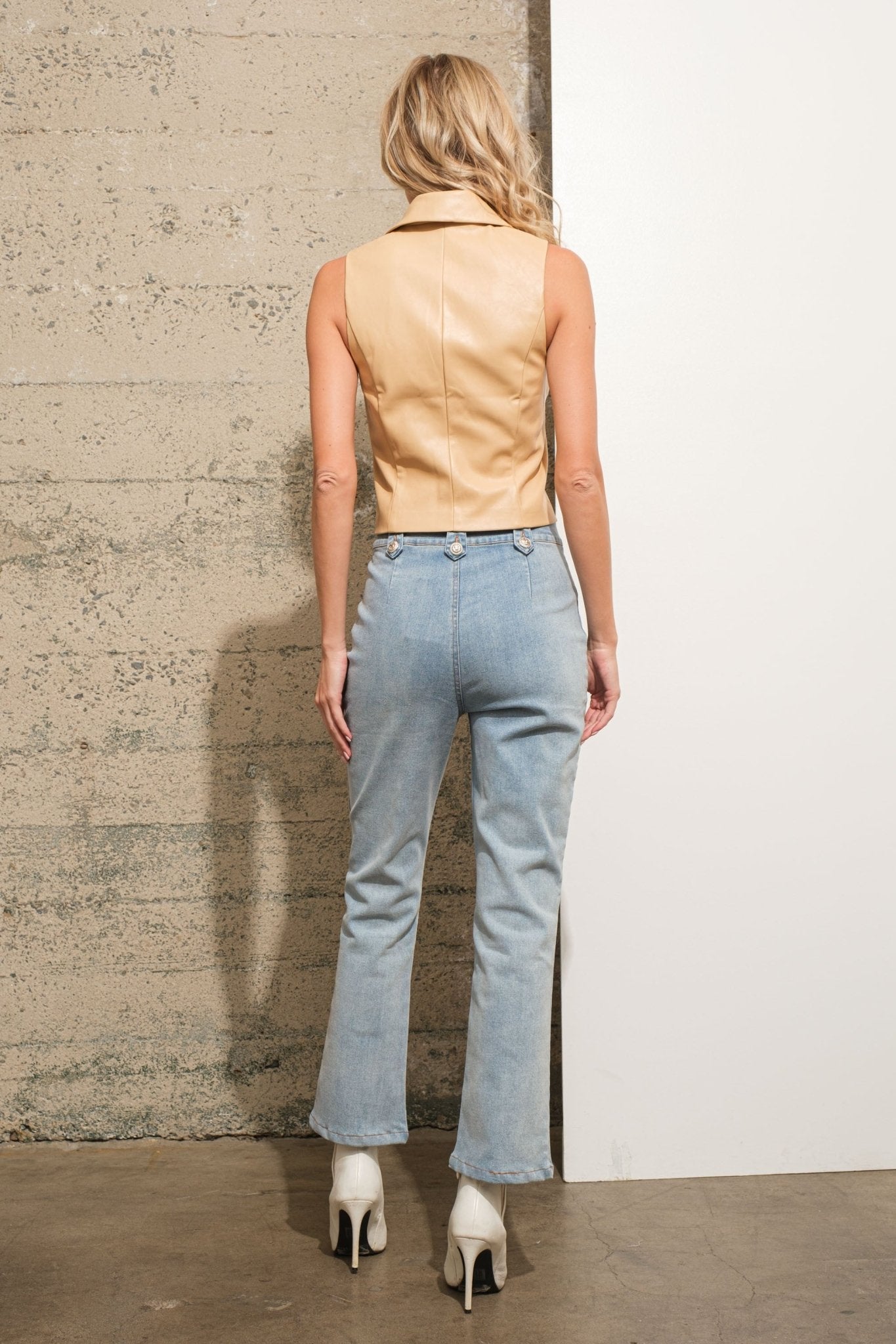 Gold Mid Rise Crop Flare Denim Trouser Jeans - Texas Front Porch