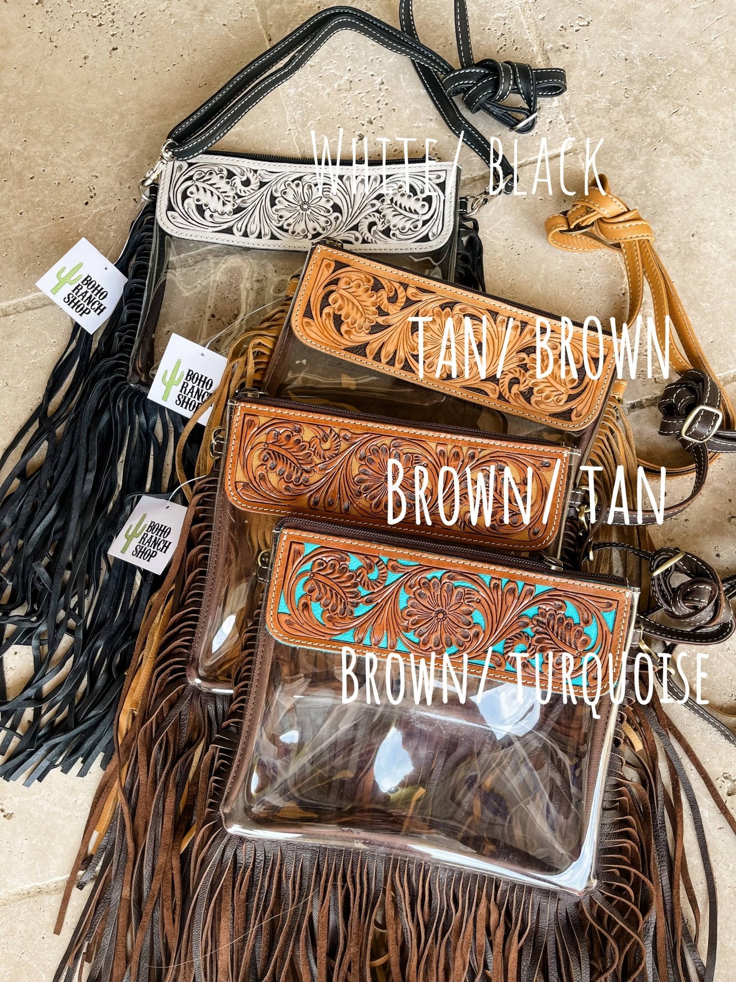 Hand Tooled Clear Purse Crossbody - Concert Game Day Stadium - Texas Front Porch