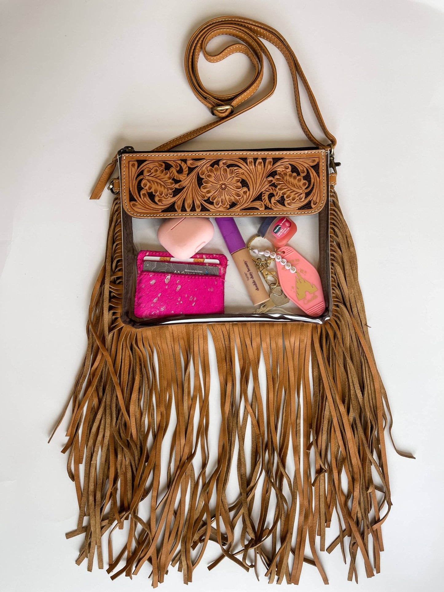 Hand Tooled Clear Purse Crossbody - Concert Game Day Stadium - Texas Front Porch
