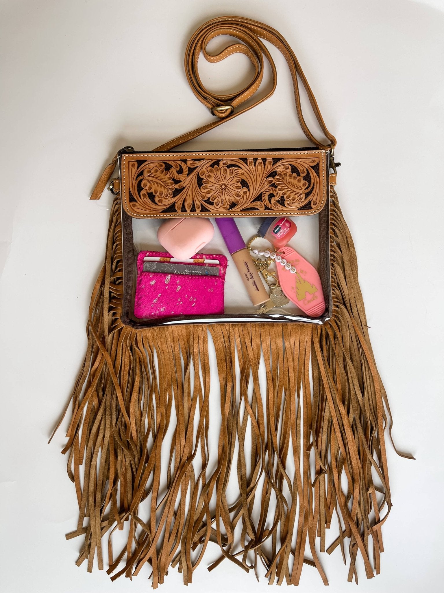 Hand Tooled Clear Purse Crossbody - Concert Game Day Stadium - Texas Front Porch