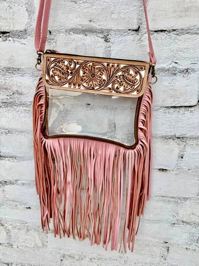 Hand Tooled Clear Purse Crossbody - Concert Game Day Stadium - Texas Front Porch