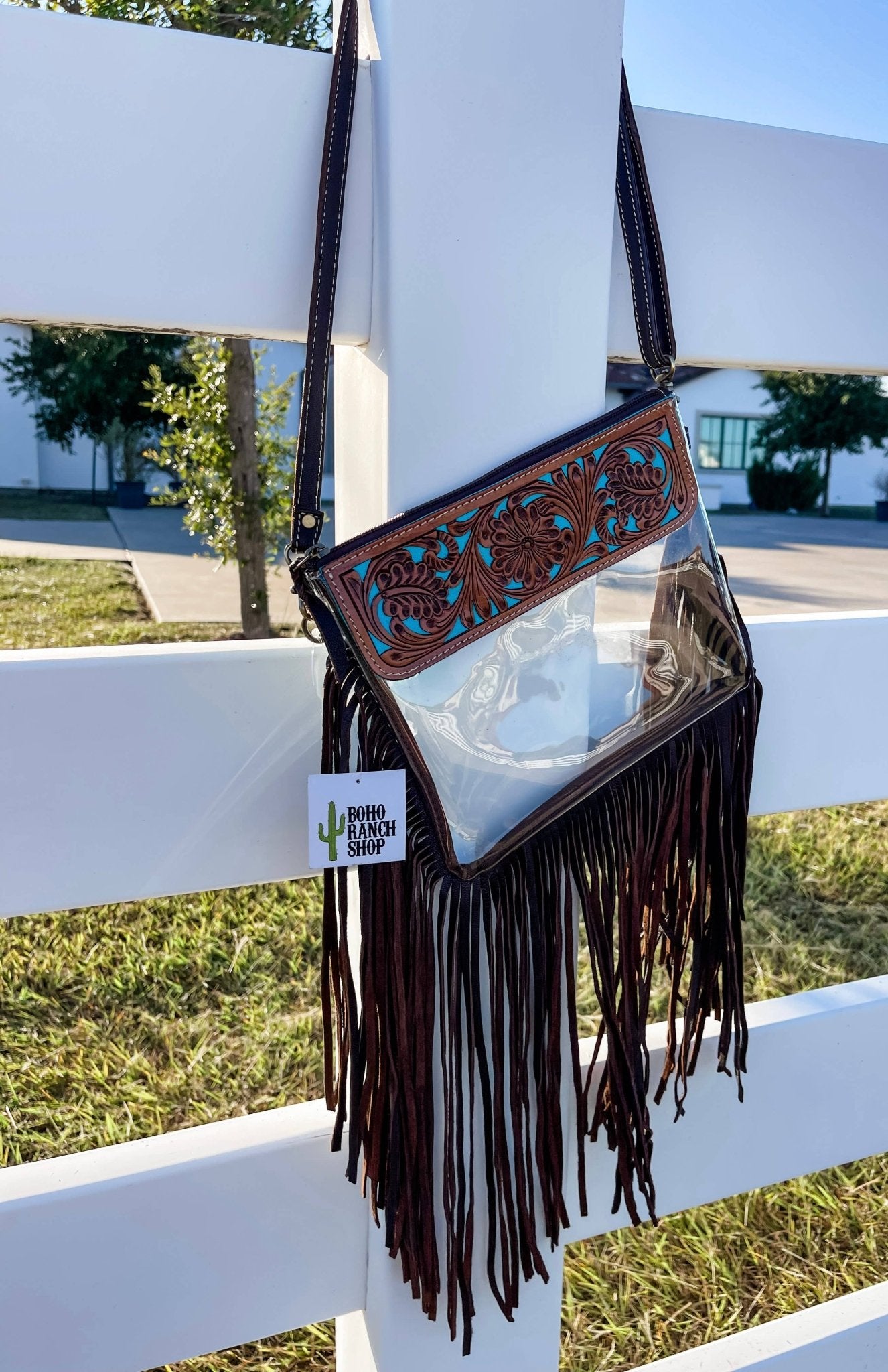 Hand Tooled Clear Purse Crossbody - Concert Game Day Stadium - Texas Front Porch