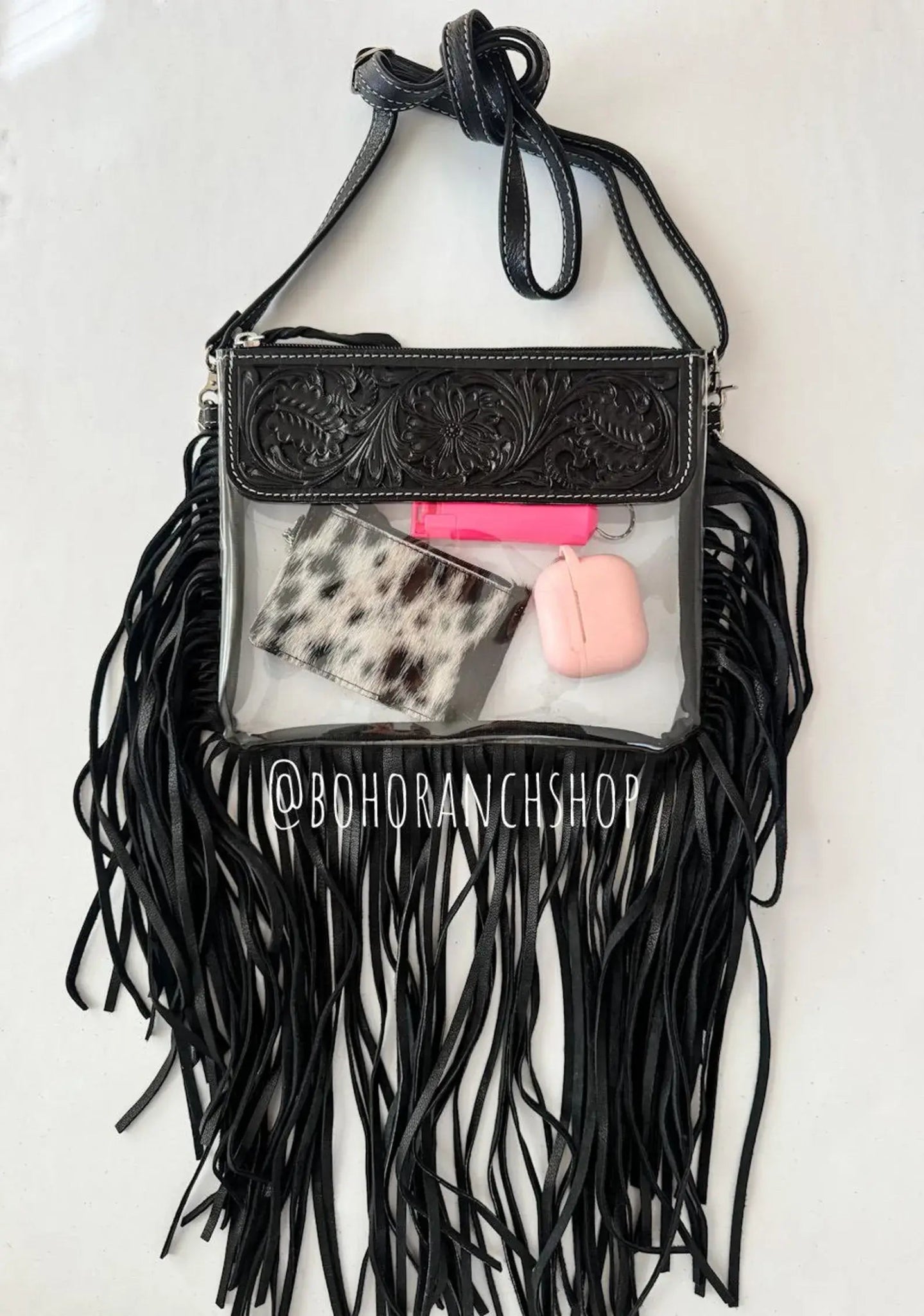 Hand Tooled Clear Purse Crossbody - Concert Game Day Stadium - Texas Front Porch