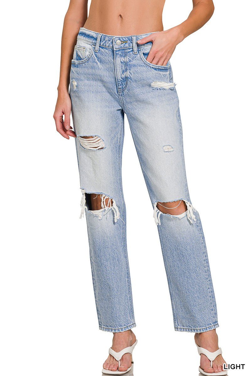 High - Rise Distressed Straight Leg Denim Jeans - Texas Front Porch