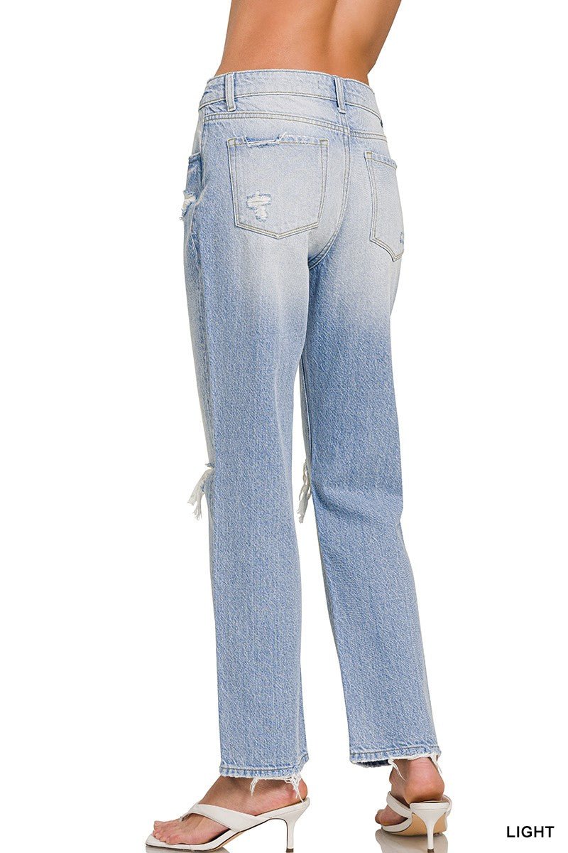 High - Rise Distressed Straight Leg Denim Jeans - Texas Front Porch