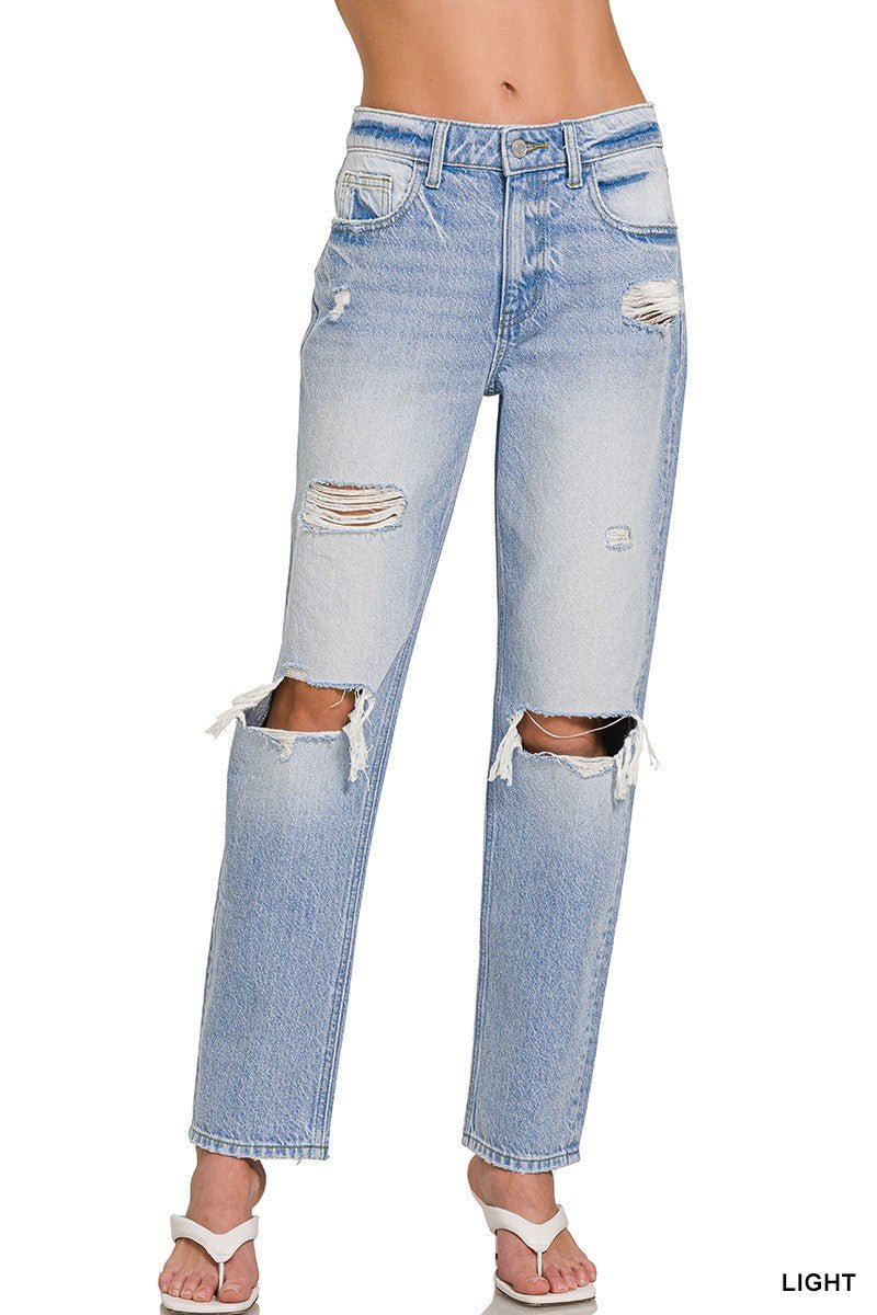 High - Rise Distressed Straight Leg Denim Jeans - Texas Front Porch