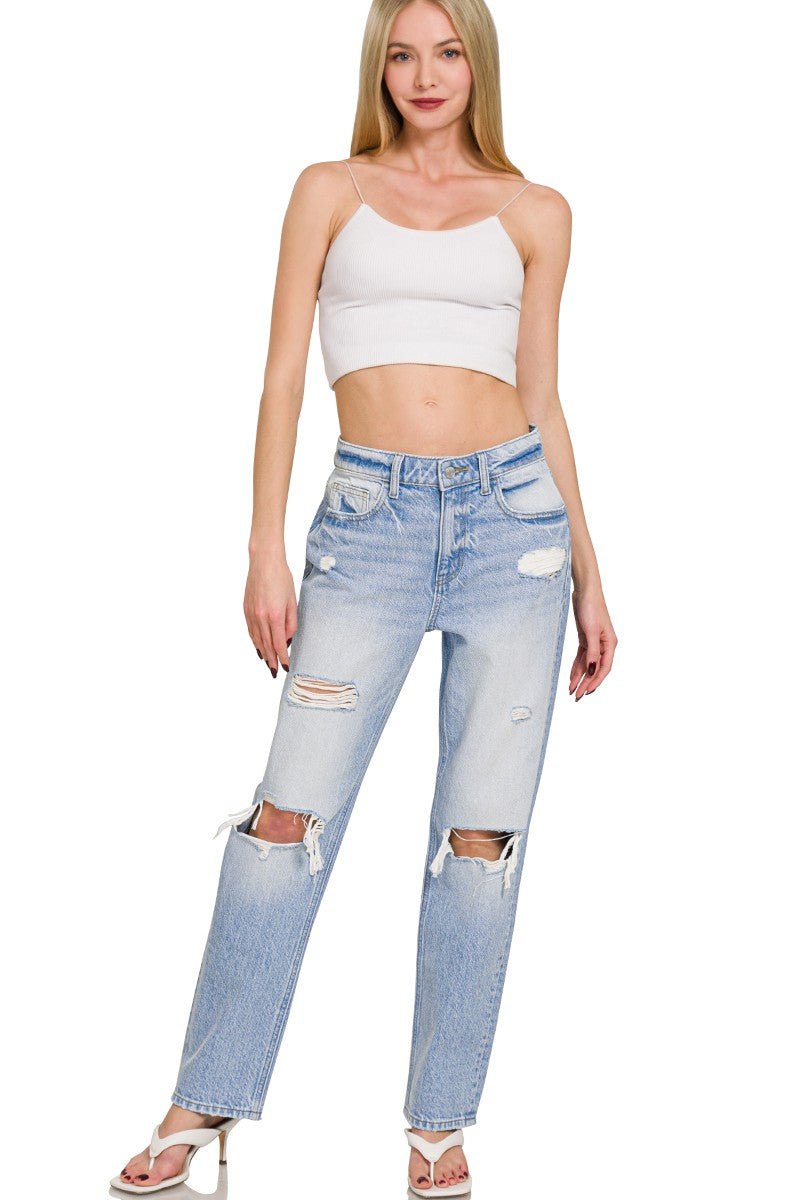 High - Rise Distressed Straight Leg Denim Jeans - Texas Front Porch