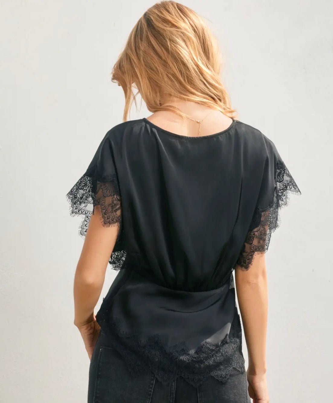 Lace detailed Short Sleeve V Neck Top - Texas Front Porch