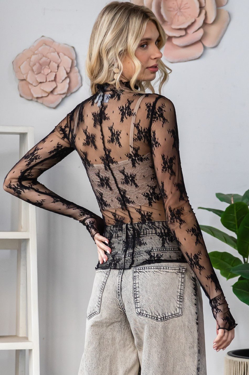 Lace Long Sleeve See Through Top - Texas Front Porch