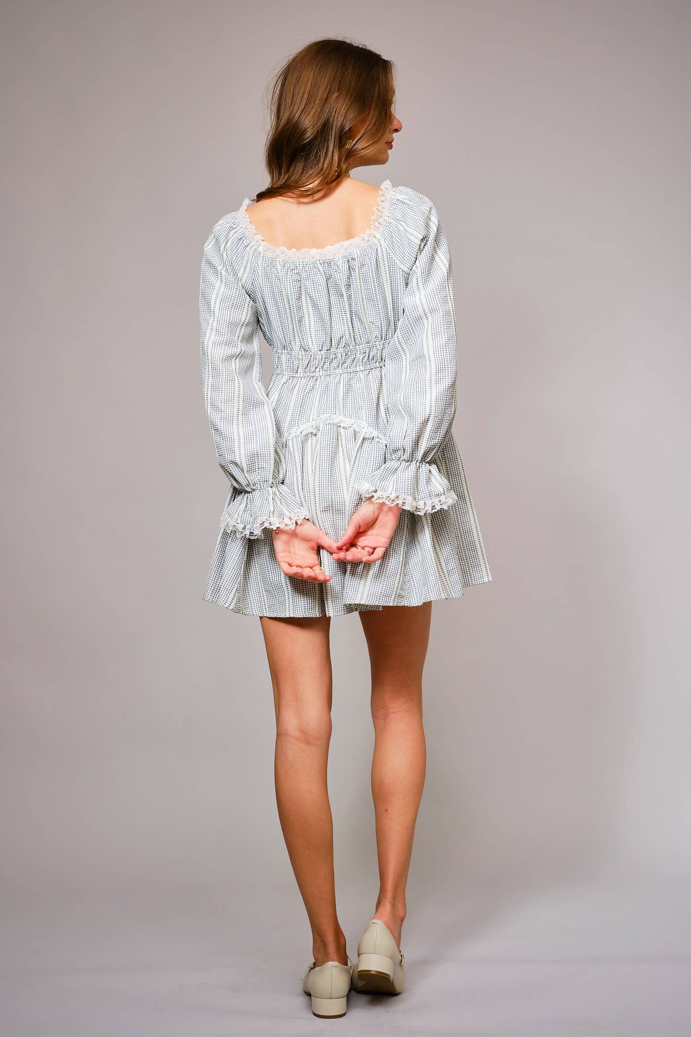 Long Cuff Sleeve Lace Ruffle Mini Dress - Texas Front Porch