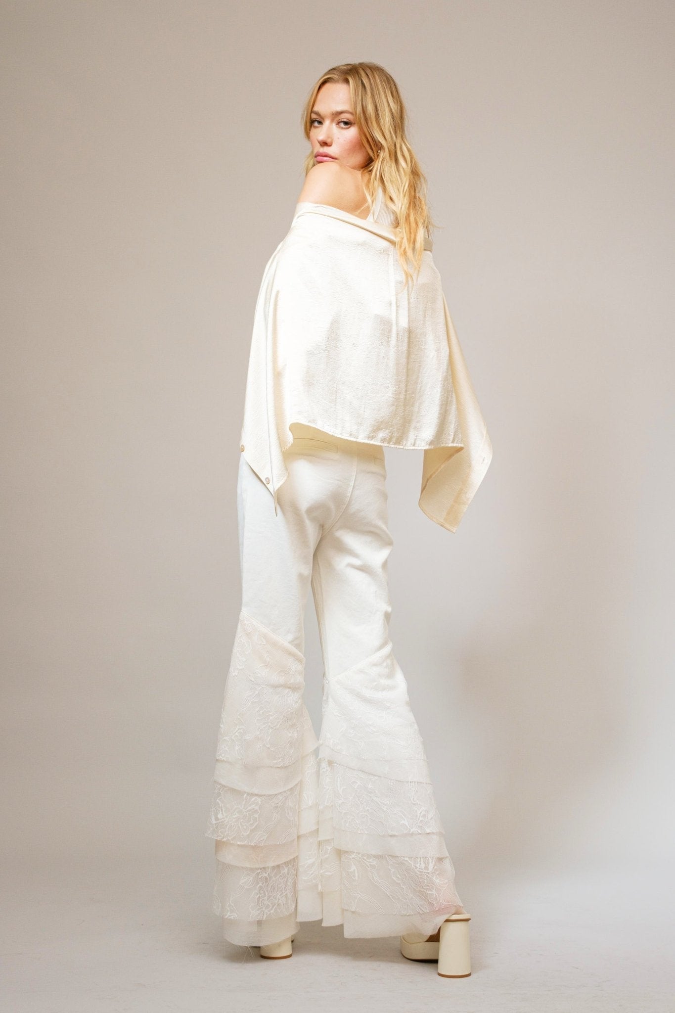 Mid Rise Lace Tiered Flare Denim Jeans - Texas Front Porch