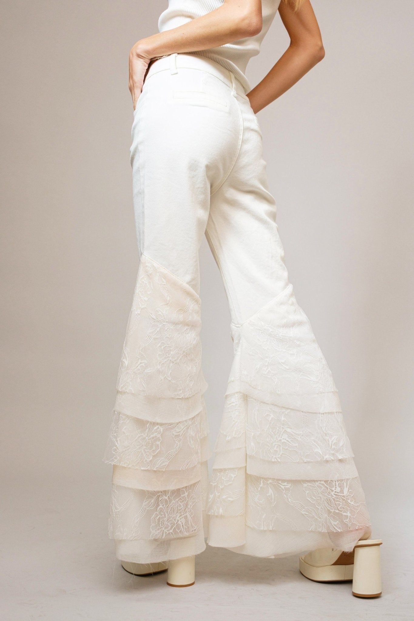 Mid Rise Lace Tiered Flare Denim Jeans - Texas Front Porch