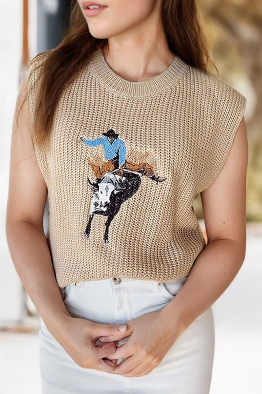 Parchment Western Cowboy Sleeveless Sweater - Texas Front Porch