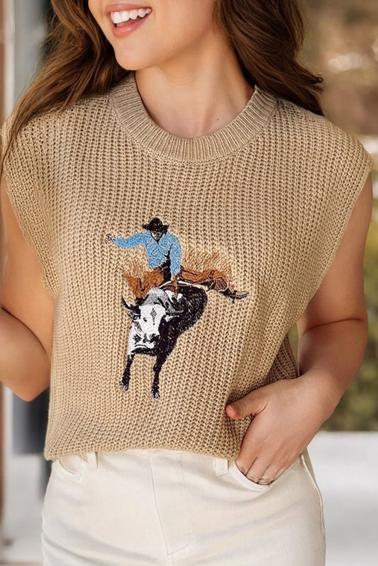 Parchment Western Cowboy Sleeveless Sweater - Texas Front Porch