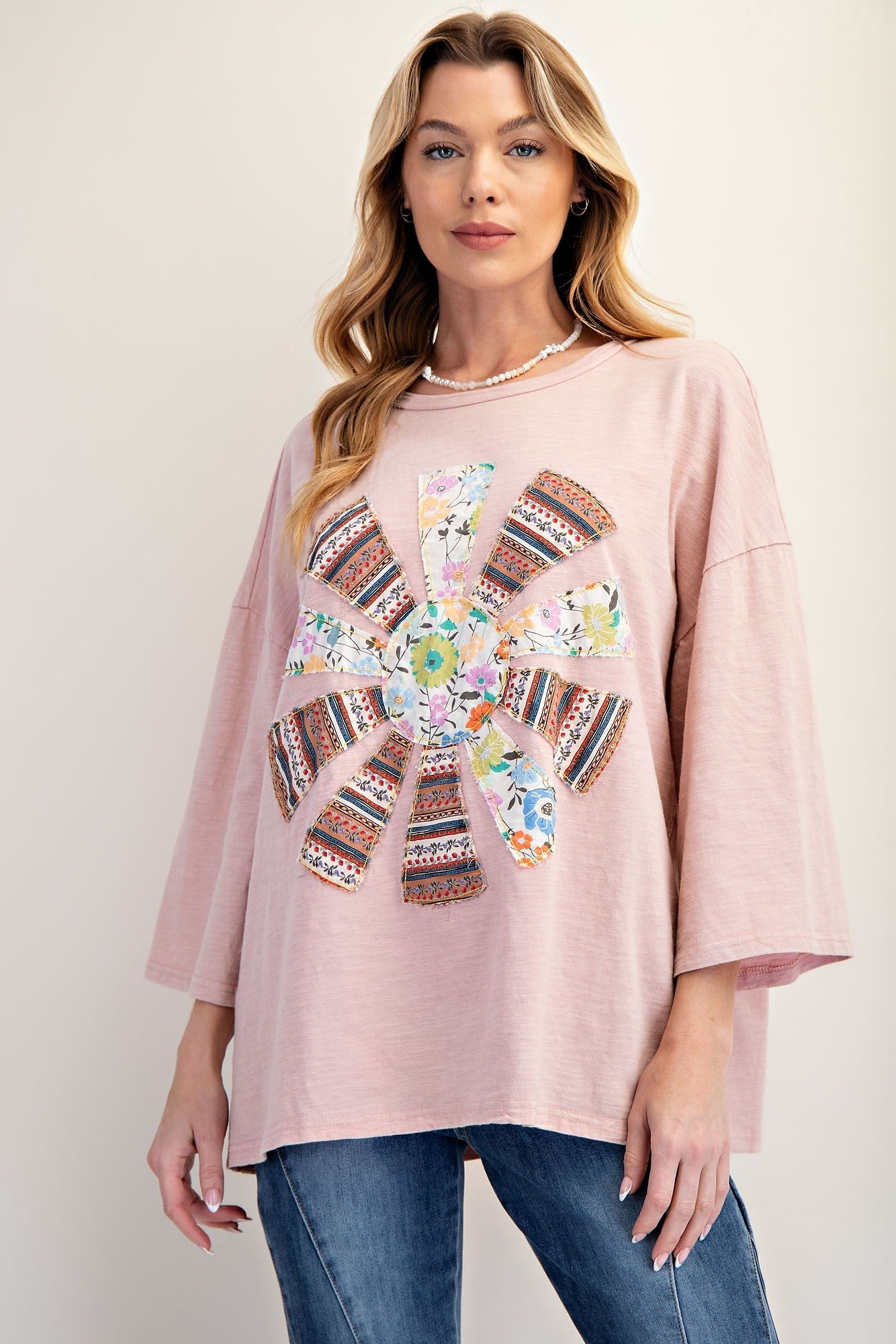 Patchwork Mineral Washed Cotton Slub Knit Top - Texas Front Porch