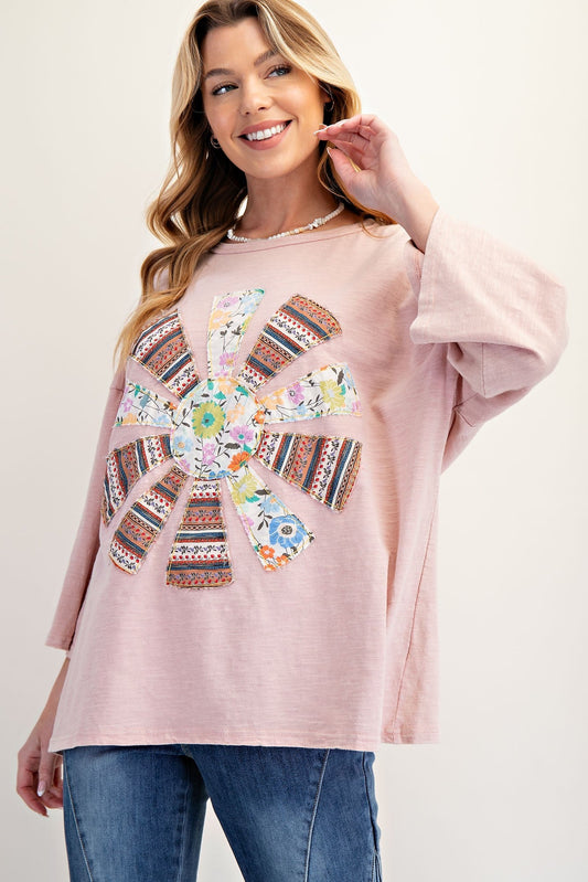Patchwork Mineral Washed Cotton Slub Knit Top - Texas Front Porch