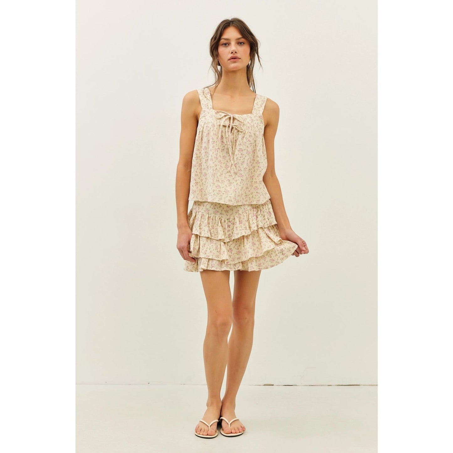 Ribbon Tie Front Square Neck Ditsy Floral Blouse - Texas Front Porch