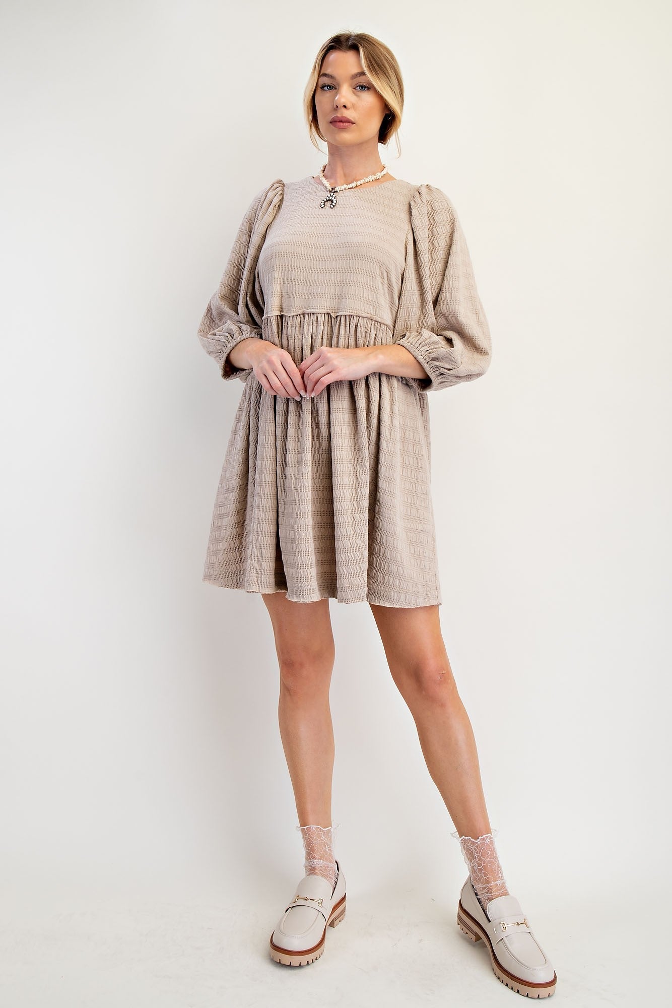 Textured Knit Babydoll Dress - Texas Front Porch