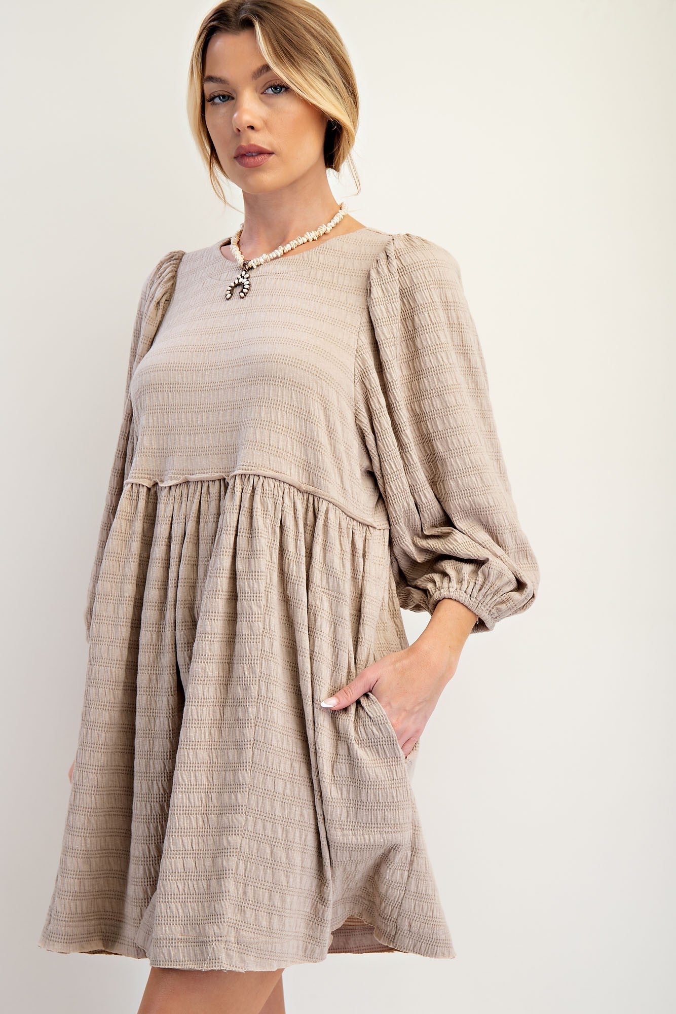 Textured Knit Babydoll Dress - Texas Front Porch