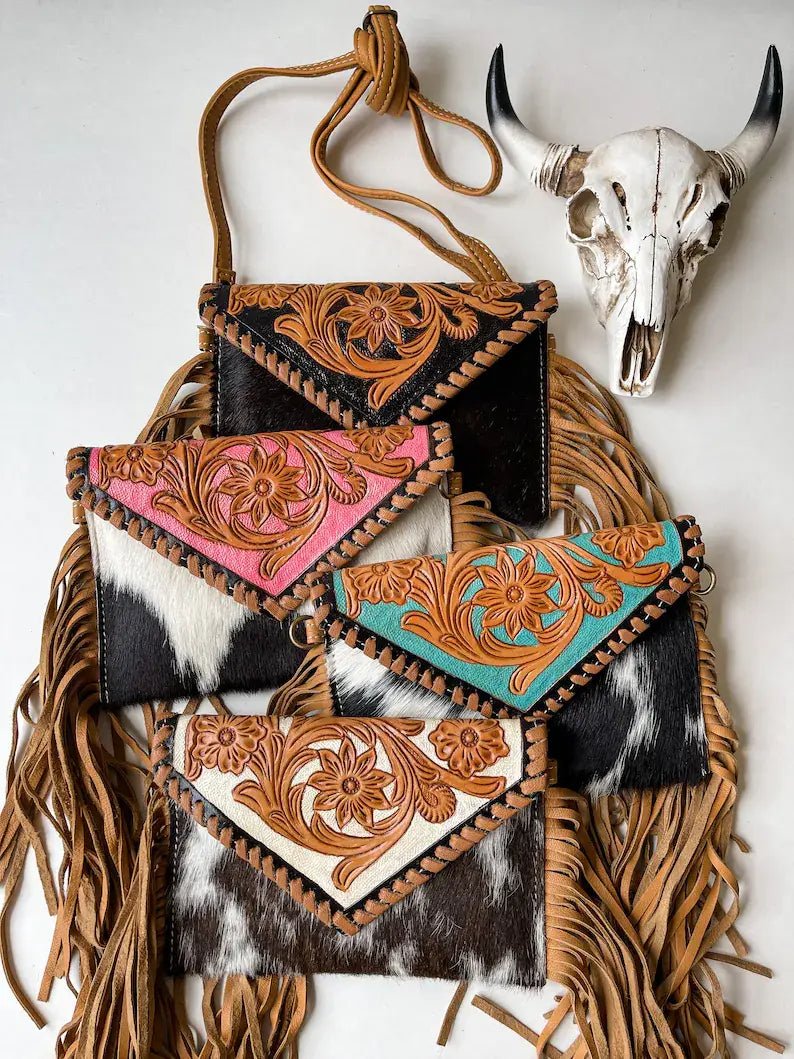 THE CASSIE - TOOLED crossbody Western Tooled Leather Cowhide - Texas Front Porch