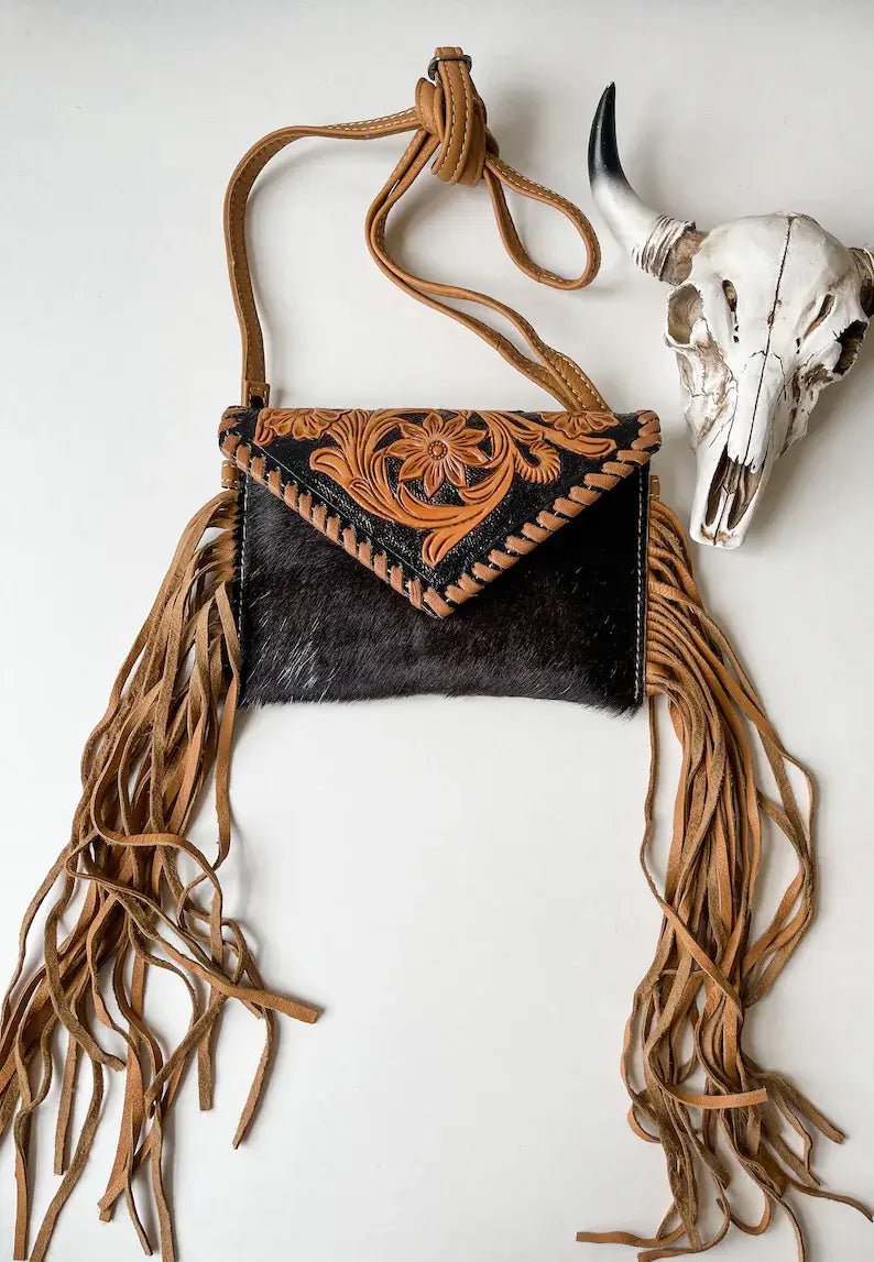 THE CASSIE - TOOLED crossbody Western Tooled Leather Cowhide - Texas Front Porch