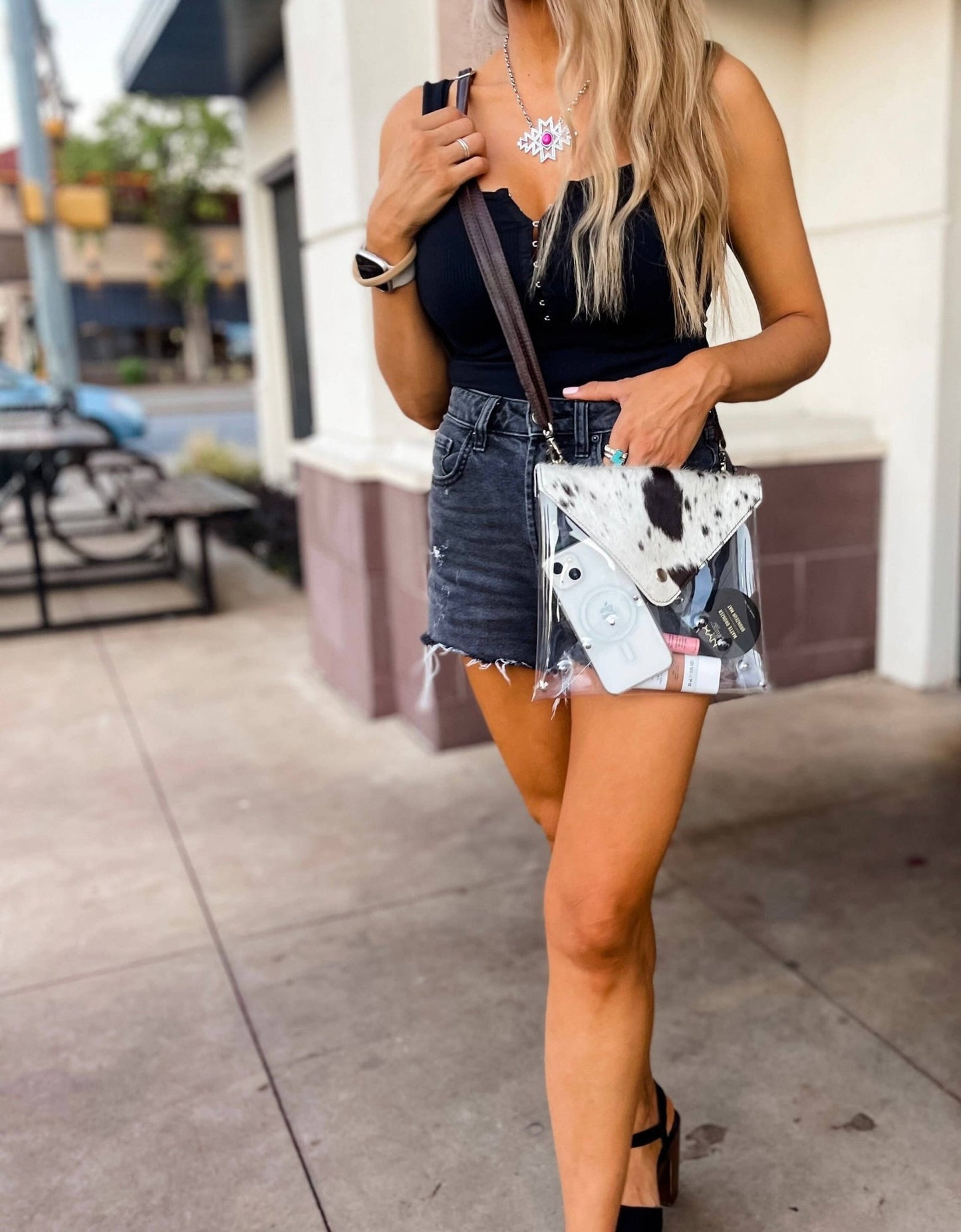Western Cowhide Hairon Clear Crossbody Purse - Texas Front Porch