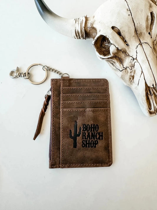 Western Cowhide Leather Keychain Wallet Longhorn - Texas Front Porch